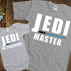 Father's Day gift idea: Jedi master and Jedi-in-training t-shirt and onesie set for the Star Wars fan