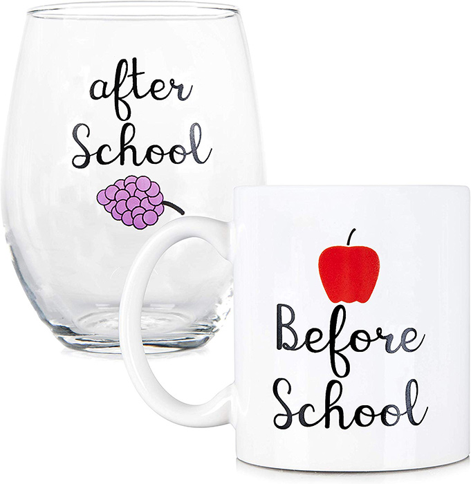 Teacher mug and wine glass
