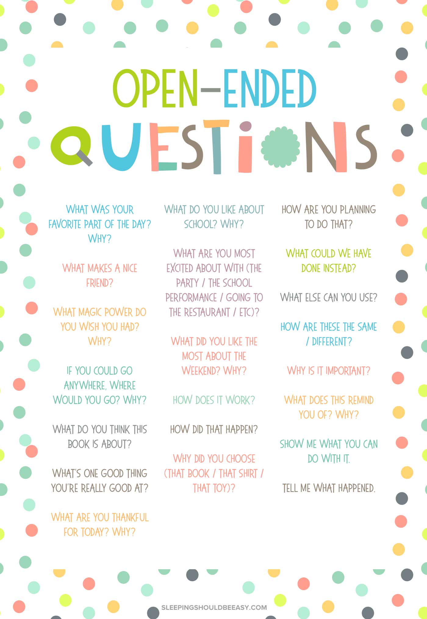 Open ended questions for kids infographic